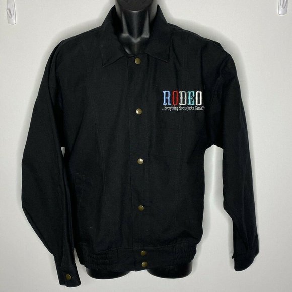 NEW Vintage Rodeo Denim Jacket Mens L Black Everything Else is Just A Game - Picture 1 of 6
